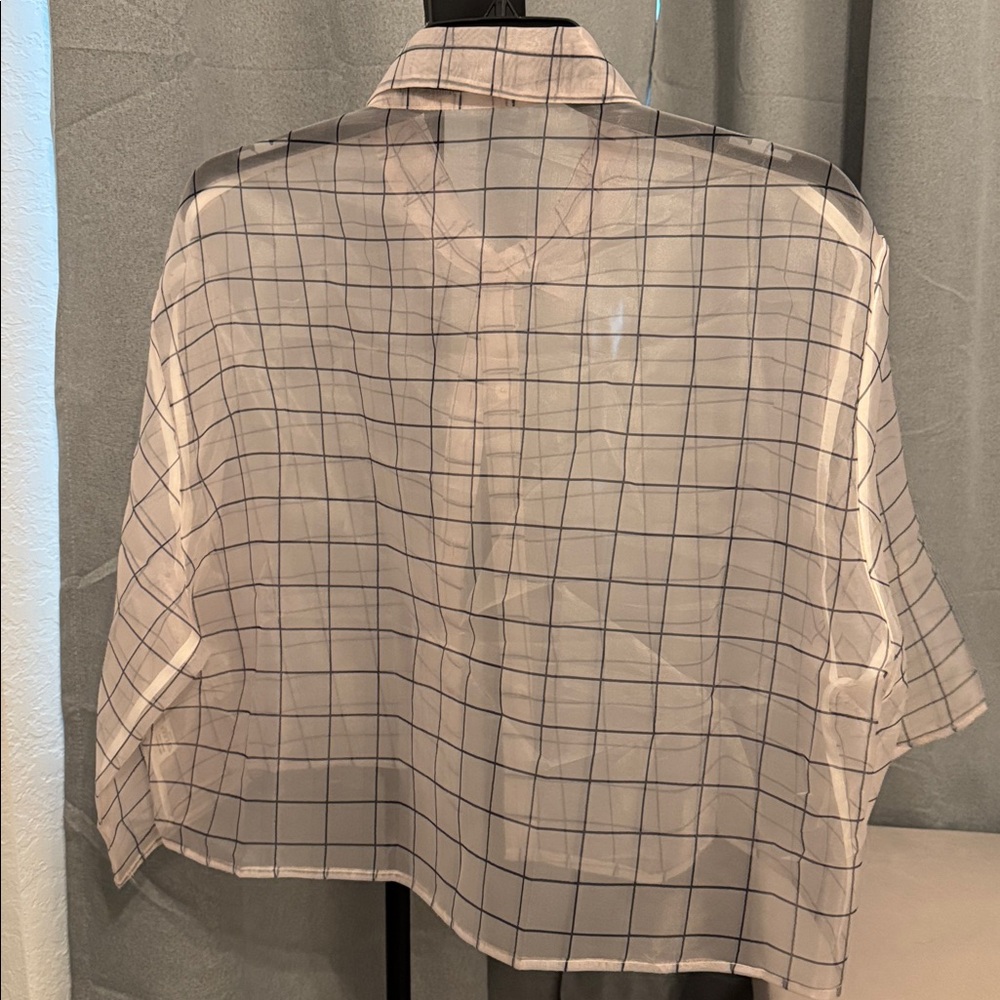 Transparent Cropped Checkered Button-Up Blouse! S… - image 2